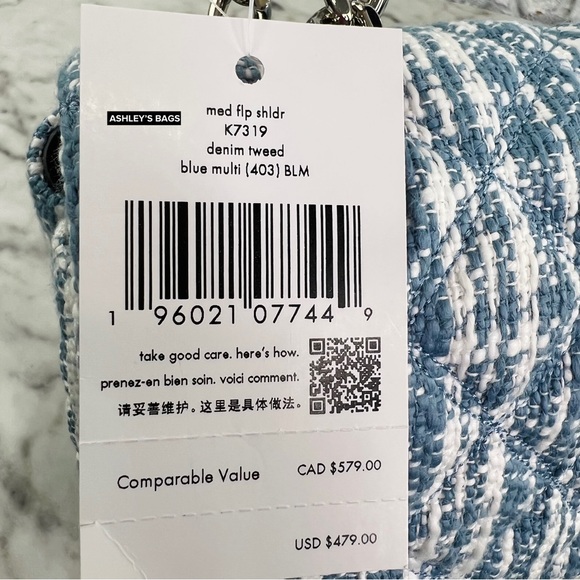 Kate Spade Natalia Denim Tweed Medium Flap Chain Shoulder Bag Crossbody - Picture 9 of 9